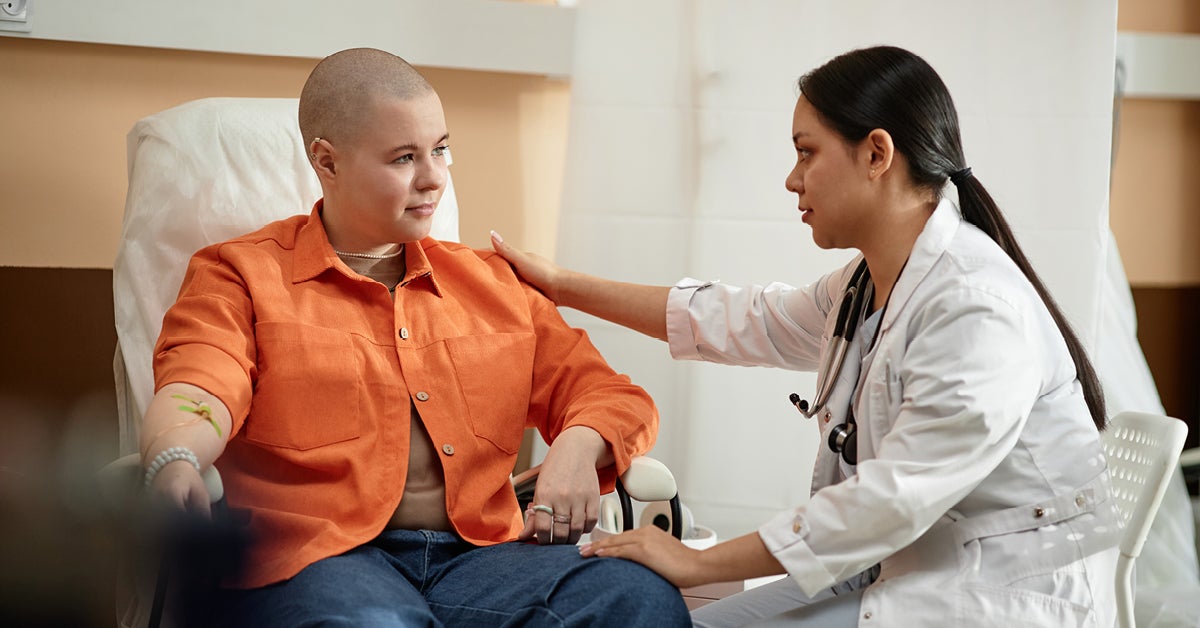cancer patient talking to doctor