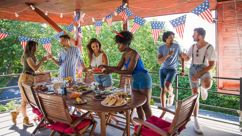 diverse group of friends celebrating independence day in the US
