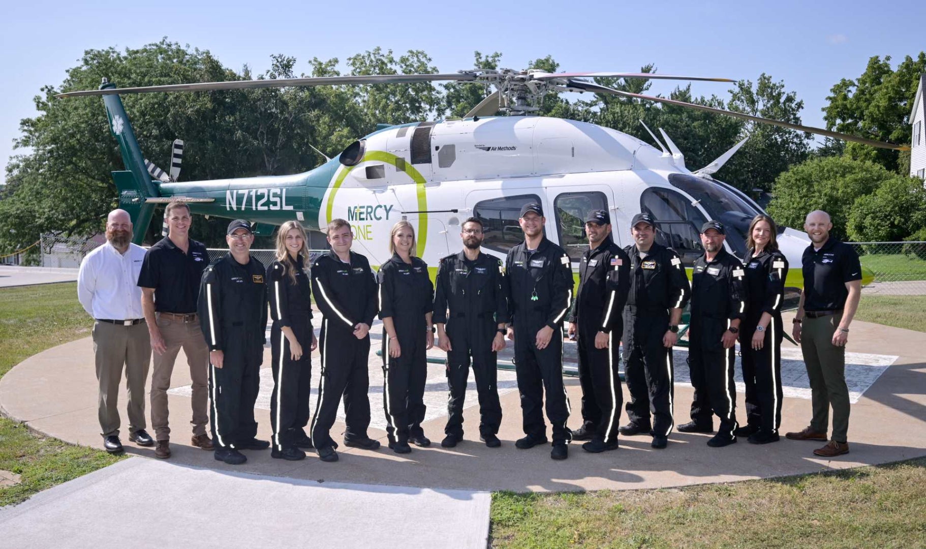 The crew of MercyOne Air Med 4 based in Clinton, Iowa, poses for a photo July 15, 2026.