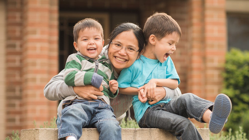 mother with her two children