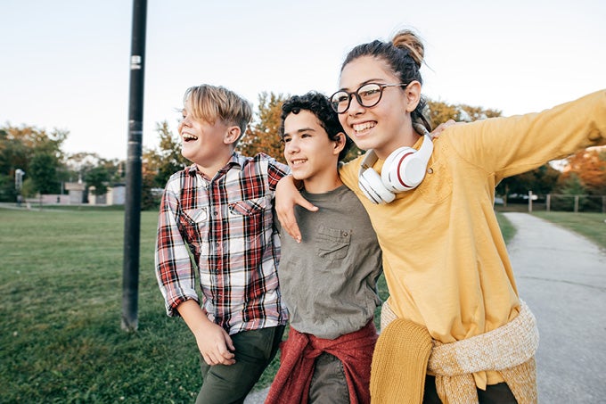 kids outside on a walk
